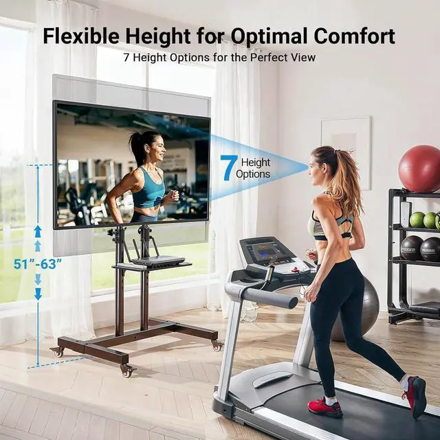 Alt view image 2 of 7 - Rolling TV Stand on Wheels for 32-83 Inch Screens up to 110lbs, Mobile TV Cart Height Adjustable Portable Outdoor TV Stand Tilt Rolling TV Cart with Shelf Max VESA 600x400mm PSTVMC03