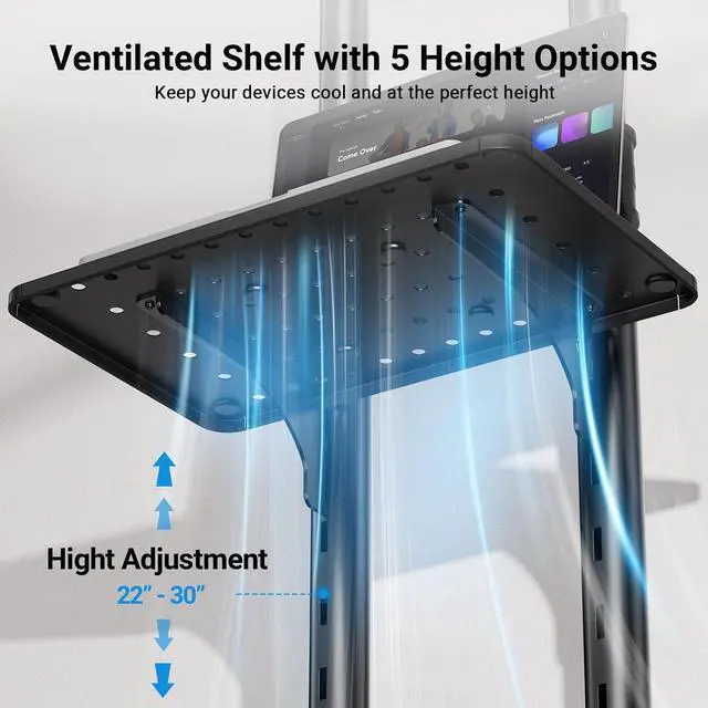 Alt view image 5 of 7 - Rolling TV Stand on Wheels for 32-83 Inch Screens up to 110lbs, Mobile TV Cart Height Adjustable Portable Outdoor TV Stand Tilt Rolling TV Cart with Shelf Max VESA 600x400mm PSTVMC03