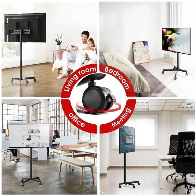 Alt view image 7 of 7 - TV Cart Rolling TV Stand - Mobile TV Stand for 32-65 inch Flat/Curved TVs Holds up to 88 Lbs, Portable TV Stand on Wheels with Tilting for Living Room, Bedroom, Office, Max VESA 400x400mm