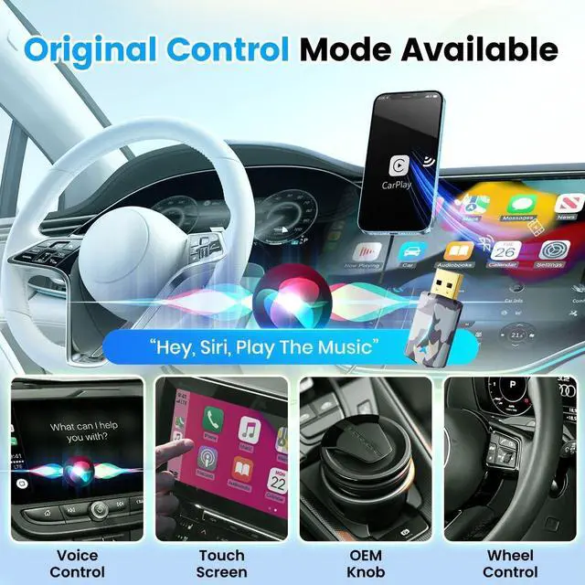 Alt view image 3 of 7 - Mini Wireless Android Auto and Carplay Adapter with Fast Stable WiFi Bluetooth Connection, Wired to Android Auto Adapter, Compatible with iOS10+/Android 11+ & Cars from 2016 in Dash Navigation