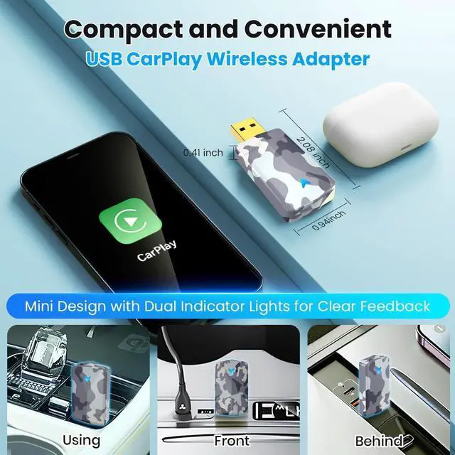 Alt view image 7 of 7 - Mini Wireless Android Auto and Carplay Adapter with Fast Stable WiFi Bluetooth Connection, Wired to Android Auto Adapter, Compatible with iOS10+/Android 11+ & Cars from 2016 in Dash Navigation