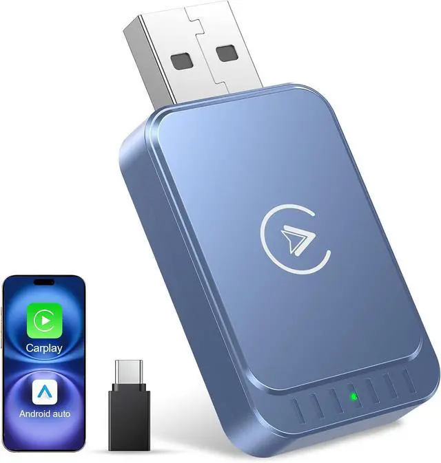 Main image of Wireless Carplay Adapter & Android Auto Wireless Adapter 2-in-1 Fast & Stable Carplay Wireless Adapter Convert Wired to Wireless Car Play Adapter for iOS 10+/Android 11+ (Blue)