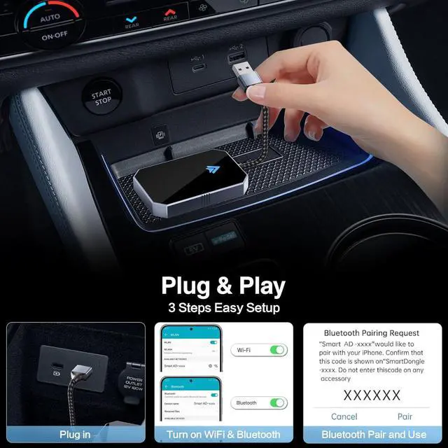 Alt view image 5 of 6 - Android Auto Wireless Adapter for OEM Factory Wired Android Auto Car, Stable and Fast Convert Wired to Wireless Control Dongle, Plug & Play No Latency Easy Setup Fit for Android 11+ & Cars from 2017