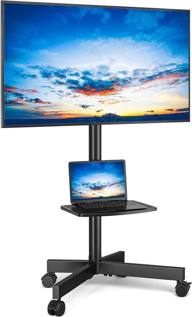 Main image of Mobile TV Cart for 23-60 Inch LCD LED Flat Panel Curved Screen TVs up to 88 lbs, Height Adjustable Shelf Rolling Floor Stand with Wheels as a Movable Portable Stand, Max VESA 400x400mm