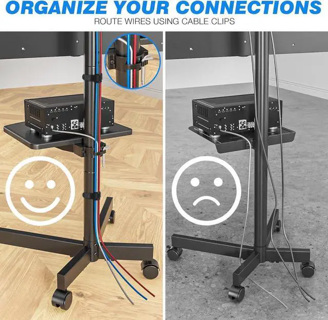 Alt view image 6 of 7 - Mobile TV Cart for 23-60 Inch LCD LED Flat Panel Curved Screen TVs up to 88 lbs, Height Adjustable Shelf Rolling Floor Stand with Wheels as a Movable Portable Stand, Max VESA 400x400mm