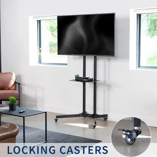 Alt view image 4 of 7 - Mobile TV Cart for 32 to 83 inch Screens up to 110 lbs, LCD LED OLED 4K Smart Flat and Curved Panels, Rolling Stand with Laptop DVD Shelf, Locking Wheels, Max VESA 600x400, Black, STAND-TV03E