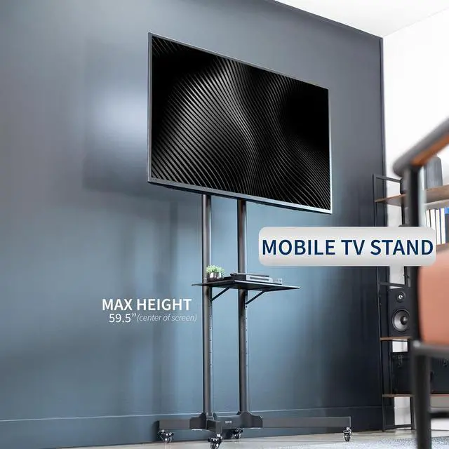 Alt view image 2 of 7 - Mobile TV Cart for 32 to 83 inch Screens up to 110 lbs, LCD LED OLED 4K Smart Flat and Curved Panels, Rolling Stand with Laptop DVD Shelf, Locking Wheels, Max VESA 600x400, Black, STAND-TV03E