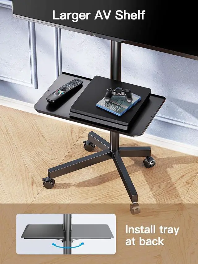 Alt view image 3 of 7 - Mobile TV Cart with Wheels for 23-60 Inch LCD LED OLED Flat Curved Screen Outdoor TVs Height Adjustable Shelf Floor Stand Holds up to 55lbs Monitor TV Holder with Tray Max VESA 400x400mm