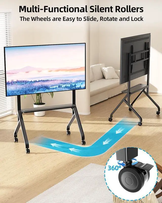 Alt view image 6 of 7 - Rolling TV Stand for 65-110 Inch TVs or Smart Board Holds up to 220 LBS, Height Adjustable Smart Board Stand, Mobile TV Cart with Wheels, Mobile TV Stand with Pallet, Max VESA 1000x600mm