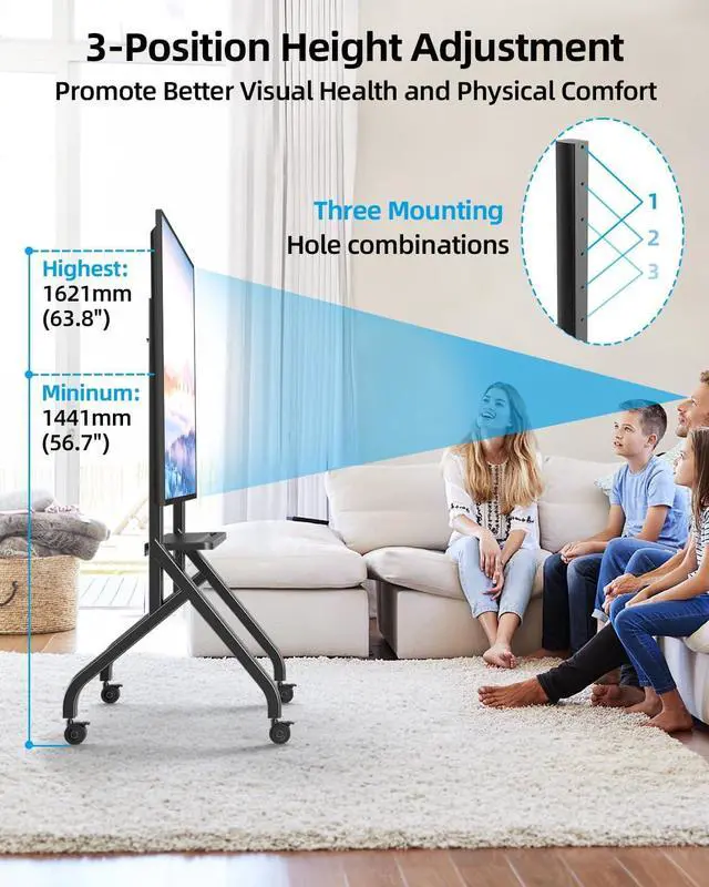 Alt view image 7 of 7 - Rolling TV Stand for 65-110 Inch TVs or Smart Board Holds up to 220 LBS, Height Adjustable Smart Board Stand, Mobile TV Cart with Wheels, Mobile TV Stand with Pallet, Max VESA 1000x600mm