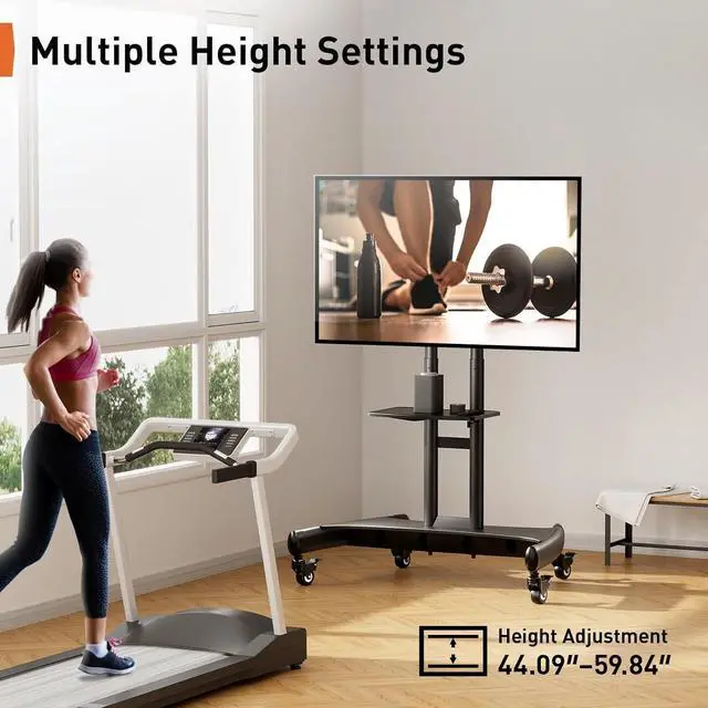 Alt view image 2 of 7 - Mobile TV Cart for 32-83 Inch Flat/Curved LED/LCD/OLED TVs Rolling TV Stand with Height Adjustable Shelf Max VESA 600x400mm up to 100lbs- Outdoor TV Stand Trolley with Wheels PGTVMC05-1