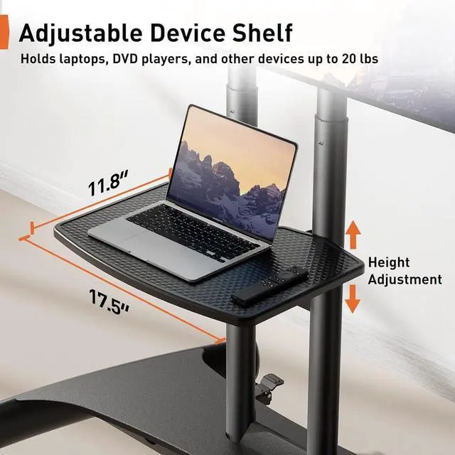 Alt view image 5 of 7 - Mobile TV Cart for 32-83 Inch Flat/Curved LED/LCD/OLED TVs Rolling TV Stand with Height Adjustable Shelf Max VESA 600x400mm up to 100lbs- Outdoor TV Stand Trolley with Wheels PGTVMC05-1
