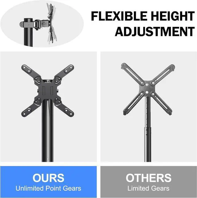 Alt view image 3 of 7 - Mobile TV Carts, Rolling TV Stand on Wheels for 13-50" Flat/Curved TVs Height Adjustable 30° Tilt Floor TV Stand Portable Monitor Stand Holds up to 44lbs Max VESA 200x200mm ML1350