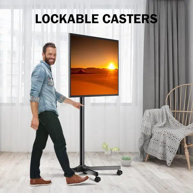 Alt view image 7 of 7 - Mobile TV Carts, Rolling TV Stand on Wheels for 13-50" Flat/Curved TVs Height Adjustable 30° Tilt Floor TV Stand Portable Monitor Stand Holds up to 44lbs Max VESA 200x200mm ML1350