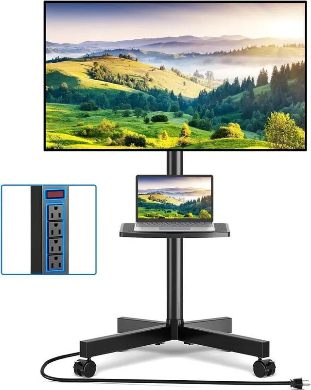 Main image of Mobile TV Cart with Power Outlet, Rolling TV Stand for 23-60 Inch LCD LED OLED Flat Panel Curved Screen TVs up to 88 lbs, Height Adjustable Portable TV Stand with Wheels, Max VESA 400x400mm