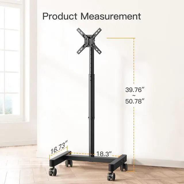 Alt view image 4 of 7 - Perlegear Mobile TV Cart,Rolling TV Stand for 13-50 inch TVs with 30° Tilt Universal TV Cart for LED/LCD/OLED TV Height Adjustable Floor TV Stand Holds 44lbs Portable Monitor Stand Max VESA 200x200mm