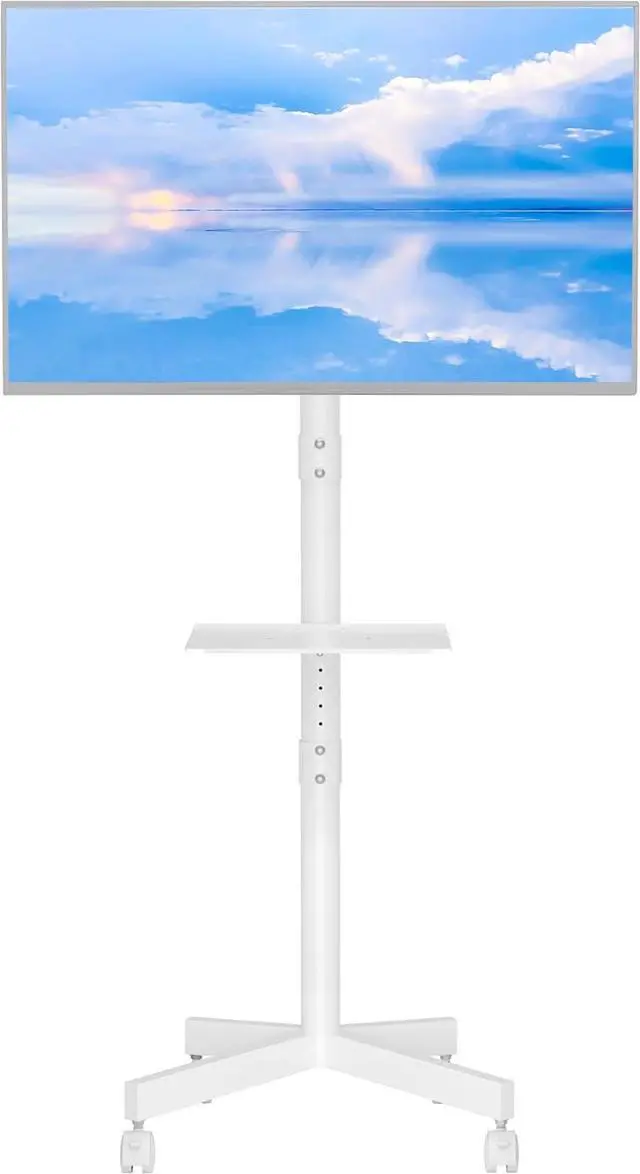 Main image of Mobile TV Stand, Rolling TV Stand for 23-60 Inch Screens, Adjustable Floor TV Stand with Locking Wheels and Media Shelf, Compatible with VESA 75x75mm to 400x400mm, Holds up to 88 lbs,White