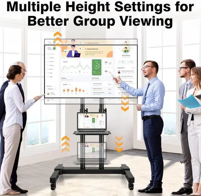 Alt view image 3 of 6 - Furniture Mobile TV Stand Rolling TV Cart Floor Stand with Mount on Lockable Wheels Height Adjustable for 32-83 Inch TV Stand Flat Screen or Curved TVs Monitors Display Trolley Loading 110 lbs