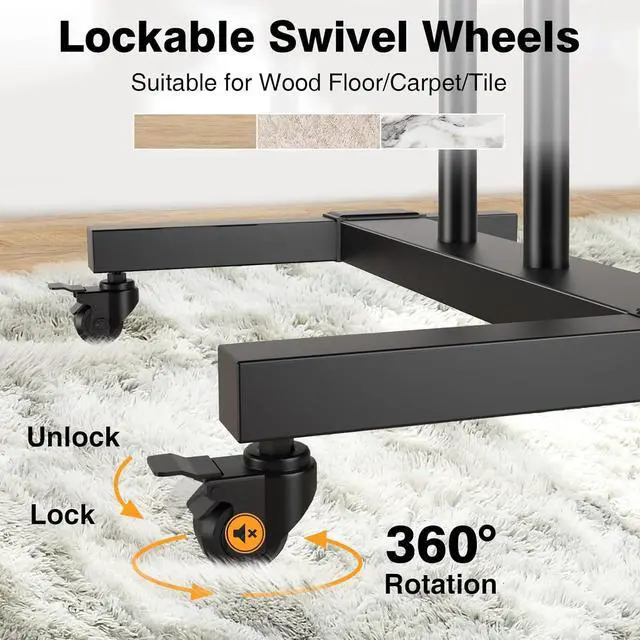 Alt view image 4 of 6 - Furniture Mobile TV Stand Rolling TV Cart Floor Stand with Mount on Lockable Wheels Height Adjustable for 32-83 Inch TV Stand Flat Screen or Curved TVs Monitors Display Trolley Loading 110 lbs
