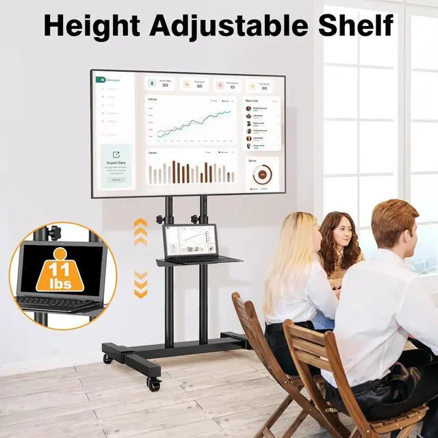 Alt view image 5 of 6 - Furniture Mobile TV Stand Rolling TV Cart Floor Stand with Mount on Lockable Wheels Height Adjustable for 32-83 Inch TV Stand Flat Screen or Curved TVs Monitors Display Trolley Loading 110 lbs