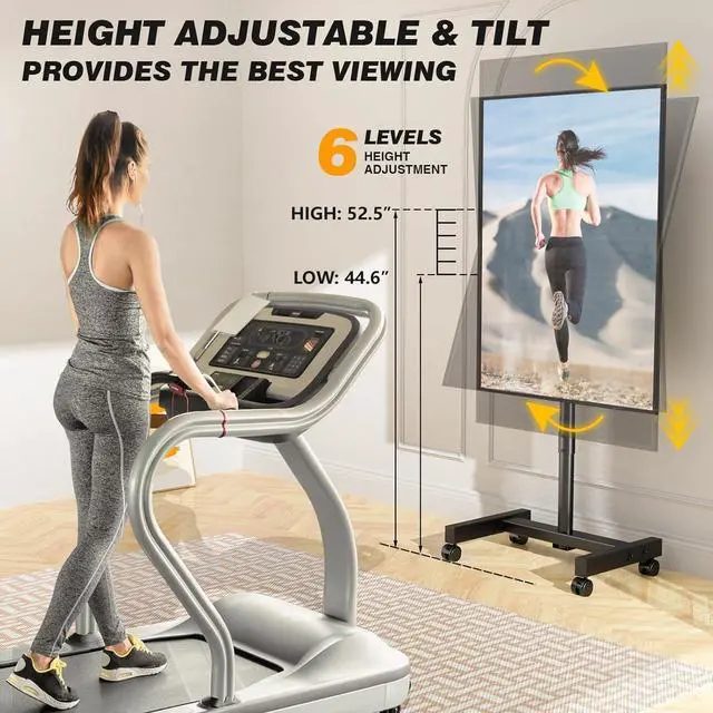 Main image of Rolling TV Stand, Mobile TV Cart for 13-50 Inch Flat Curved TV with Tilting and Rotating, Portrait to Landscape, Height Adjustable Portable TV Stand with Wheels for Home/Office/Outdoor/Mall