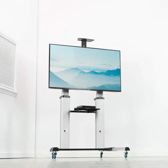 Alt view image 2 of 7 - Ultra Heavy Duty Mobile 32 to 100 inch TV Stand for Flat Screens, Adjustable, Rolling TV Cart Mount with Wheels STAND-TV22S