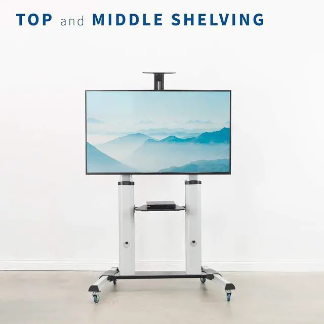 Alt view image 7 of 7 - Ultra Heavy Duty Mobile 32 to 100 inch TV Stand for Flat Screens, Adjustable, Rolling TV Cart Mount with Wheels STAND-TV22S