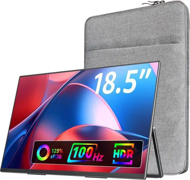 Main image of Large Portable Monitor-18.5 Inch Computer Gaming Display 100Hz 125% sRGB FHD 1080P USB-C HDMI IPS Screen for Laptop Mac Surface PC PS4/PS5 Xbox Built-in Kickstand, Speakers, VESA Mountable