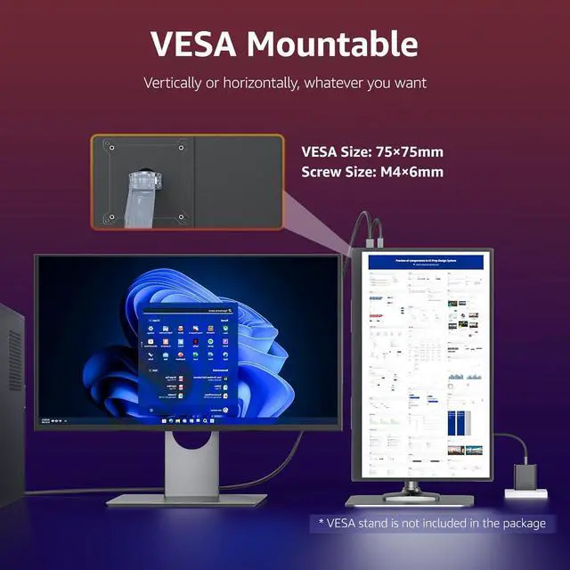 Alt view image 5 of 7 - Large Portable Monitor-18.5 Inch Computer Gaming Display 100Hz 125% sRGB FHD 1080P USB-C HDMI IPS Screen for Laptop Mac Surface PC PS4/PS5 Xbox Built-in Kickstand, Speakers, VESA Mountable