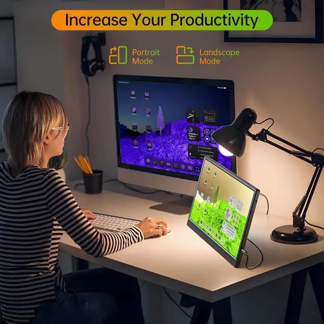 Alt view image 7 of 7 - Portable Monitor 15.6-inch 1080P USB-C HDMI Ultra Slim Travel Monitor with Kickstand for Laptop, PC, Mac Phone, PS, Xbox, Swich Gaming Monitor IPS Slim Zero Bezel