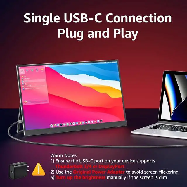 Alt view image 2 of 7 - Portable Monitor 18.5 inch 1080P FHD 100Hz 125% sRGB HDMI USB-C Large Portable Monitor for Laptop MacBook Xbox PS4/5, Travel Monitor with Kickstand, VESA Compatible