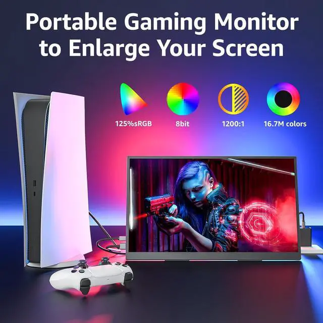 Alt view image 7 of 7 - Portable Monitor 18.5 inch 1080P FHD 100Hz 125% sRGB HDMI USB-C Large Portable Monitor for Laptop MacBook Xbox PS4/5, Travel Monitor with Kickstand, VESA Compatible