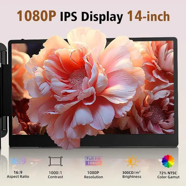 Alt view image 2 of 7 - Laptop Screen Extender Dual Monitor - 14" Portable Monitor IPS FHD 1080P Attachment Extended Extra Screen USB-C HDMI Port Compatible with Wins Mac Dex Chrome Travel Work Fits 13"-17" Laptops