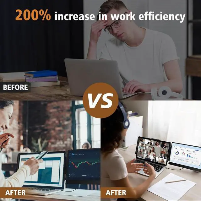 Alt view image 5 of 7 - Laptop Screen Extender Dual Monitor - 14" Portable Monitor IPS FHD 1080P Attachment Extended Extra Screen USB-C HDMI Port Compatible with Wins Mac Dex Chrome Travel Work Fits 13"-17" Laptops