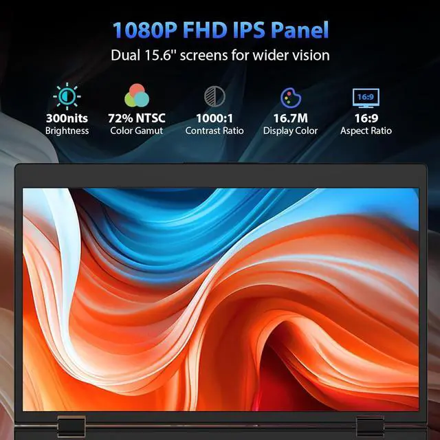 Alt view image 3 of 7 - Triple Laptop Screen Extender, 15.6" 1080P FHD IPS Folding Stacked Portable Dual Monitor, USB C Travel Extended Computer Display w/VESA, 180°Rotation, Plug & Play for Laptops (Windows Only)