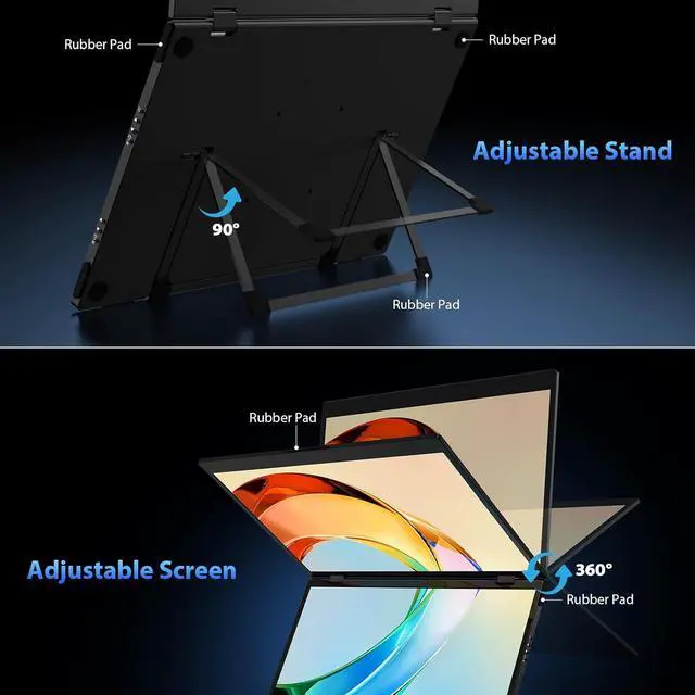 Alt view image 7 of 7 - Triple Laptop Screen Extender, 15.6" 1080P FHD IPS Folding Stacked Portable Dual Monitor, USB C Travel Extended Computer Display w/VESA, 180°Rotation, Plug & Play for Laptops (Windows Only)