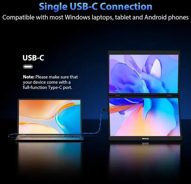 Alt view image 6 of 7 - Triple Laptop Screen Extender, 15.6" 1080P FHD IPS Folding Stacked Portable Dual Monitor, USB C Travel Extended Computer Display w/VESA, 180°Rotation, Plug & Play for Laptops (Windows Only)