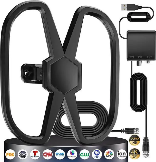 Main image of TV Antenna Support 2 TVS, 2100+ Miles Long Range Digital Antenna for Smart TV Indoor/Outdoor, Strongest Amplifier Signal Booster for Local Channels, 360° Reception-Support 8K 4K 1080p HDTV-36ft Cable