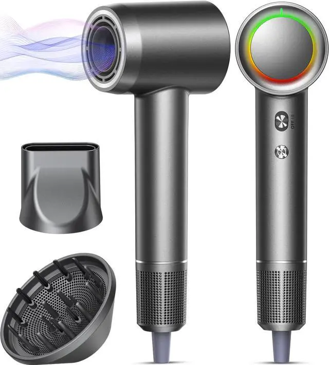 Main image of Hair Dryer, 160000 RPM Professional High-Speed Blow Dryer 500 Millions Negative Ionic Care Hair Dryer for Fast Drying, Low Noise Thermo-Control Hairdryer, Travel with Magnetic Diffuser & Nozzle, Gray