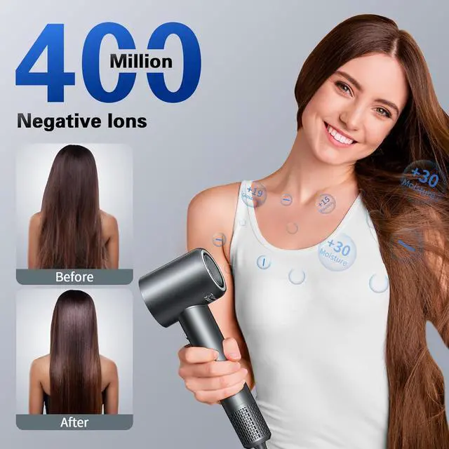 Alt view image 4 of 6 - Hair Dryer, Negative Ionic Blow Dryer with 140000 RPM Professional High-Speed Blow Dryer, Brushless Motor for Fast Drying, Low Noise Thermo-Control Hairdryer with Magnetic Nozzle