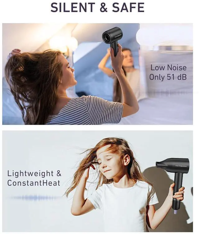 Alt view image 7 of 7 - Hair Dryer, 150000 RPM High-Speed Brushless Motor Negative Ionic Blow Dryer for Fast Drying, Low Noise Thermo-Control Hair-Dryer-with-Diffuser and Nozzle