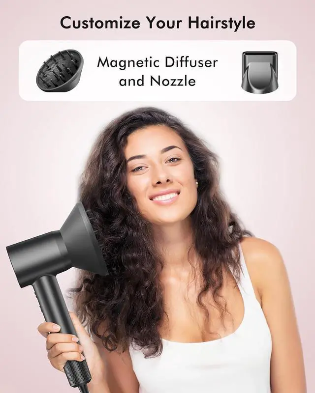 Alt view image 6 of 6 - Hair Dryer, 160000 RPM Professional High Speed Ionic Blow Dryer for Fast Drying,500 Millions Negative Ions Care & Heat-Control & Low Noise Hair dryer with Magnetic Diffuser and Nozzle, No Heat Damage