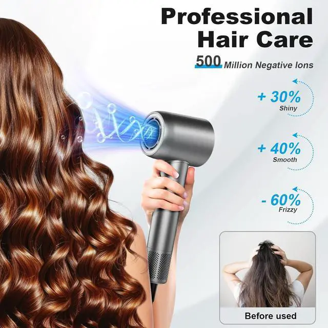 Alt view image 4 of 7 - Hair Dryer, 160000 RPM Professional High Speed Ionic Blow Dryer for Fast Drying, 5 Temps/3 Speeds Lightweight Hairdryer with Magnetic Diffuser for Curly Hair for Home Travel Salon, Silver
