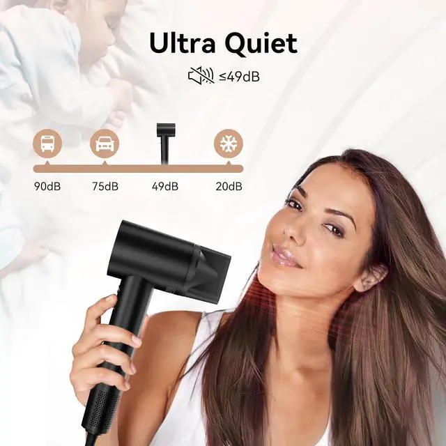 Alt view image 4 of 7 - Hair Dryer with 110K RPM High Speed 1400w Motor for 2-5min Fast Dry, 0.86lb Lightweight & 49db Low Noise,1.5 Billion Plasma & Smart Thermo Control & Strong Magnetic Nozzle Diffuser Travel Blow Dryer