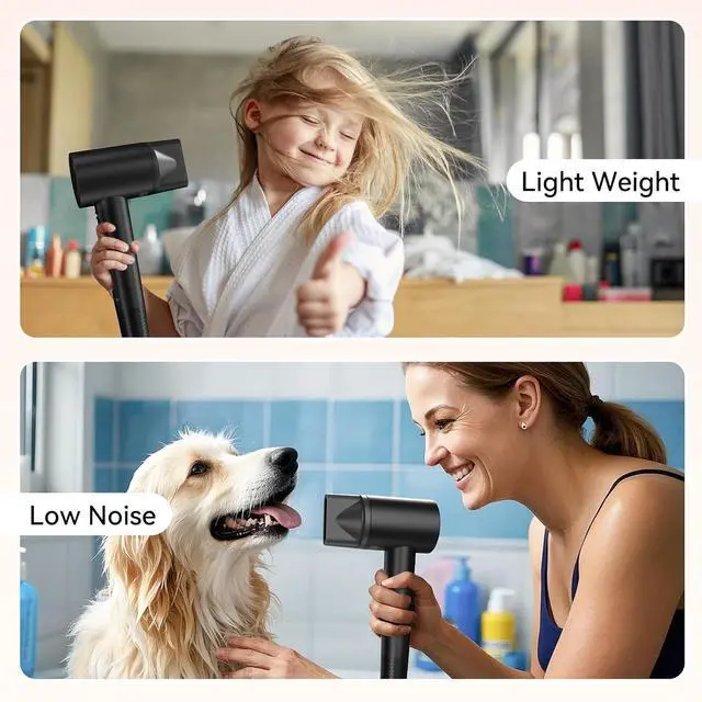 Alt view image 7 of 7 - Hair Dryer with 110K RPM High Speed 1400w Motor for 2-5min Fast Dry, 0.86lb Lightweight & 49db Low Noise,1.5 Billion Plasma & Smart Thermo Control & Strong Magnetic Nozzle Diffuser Travel Blow Dryer