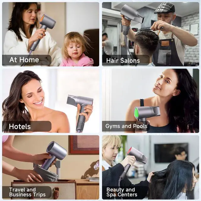 Alt view image 5 of 6 - Hair Dryer, 160000 RPM Portable Professional Ionic Hair Dryer with 500 Million Negative Ions, Fast-Drying, Low Noise with Diffuser & Nozzle, Lightweight for Home and Travel