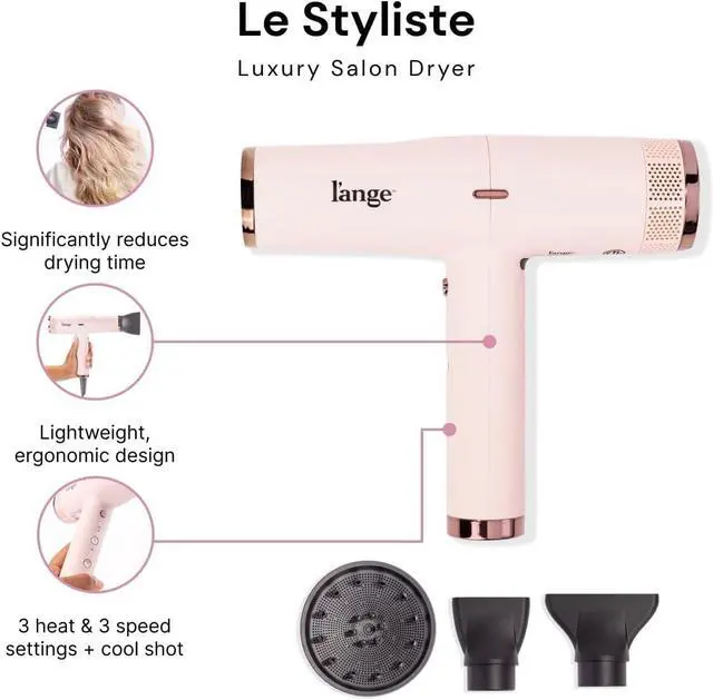 Alt view image 2 of 7 - HAIR Le Styliste Luxury Hair Dryer | Quiet Brushless Blow Dryer with Diffuser | 1875 Watts for 4X Faster Drying | Hairdryer with 3 Heat & Speed Settings | Best Hair Dryers for Blowouts