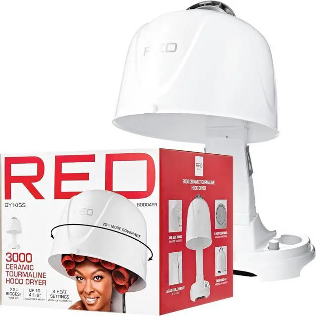 Main image of Red by Kiss 3000 Ceramic Tourmaline Professional Hood Dryer, 4 Heat Settings Blow Dryer for Home & Salon, Height Adjustable Convenient Big Hood Size Extra Coverage