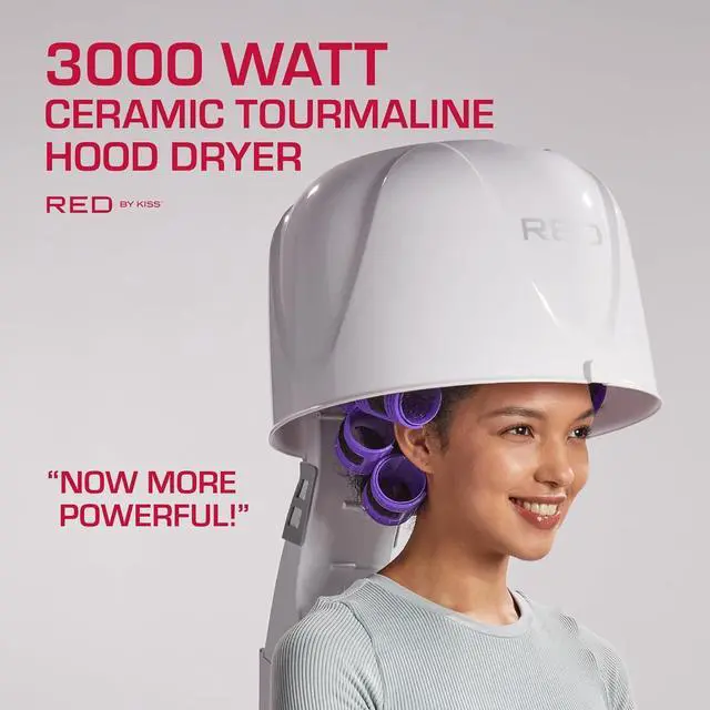 Alt view image 6 of 7 - Red by Kiss 3000 Ceramic Tourmaline Professional Hood Dryer, 4 Heat Settings Blow Dryer for Home & Salon, Height Adjustable Convenient Big Hood Size Extra Coverage