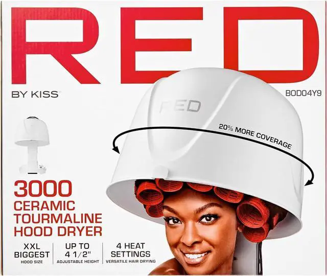 Alt view image 7 of 7 - Red by Kiss 3000 Ceramic Tourmaline Professional Hood Dryer, 4 Heat Settings Blow Dryer for Home & Salon, Height Adjustable Convenient Big Hood Size Extra Coverage